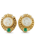 Gold-tone diamond and emerald clip with round mother-of-pearl cameo center