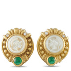 JUDITH RIPKA 18K Yellow Gold Diamond, Emerald, and Mother of Pearl Clip-On Earrings