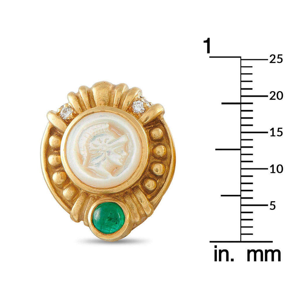 Judith Ripka 18K Yellow Gold Diamond, Emerald, and Mother of Pearl Clip-On Earrings