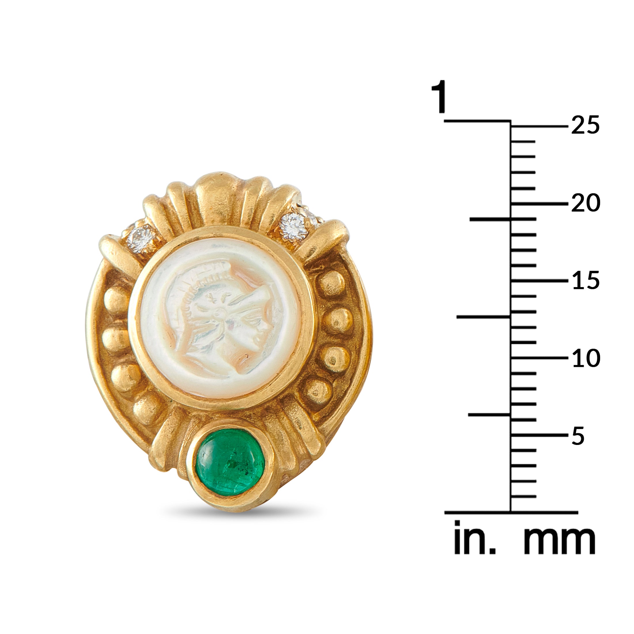 Judith Ripka 18K Yellow Gold Diamond, Emerald, and Mother of Pearl Clip-On Earrings