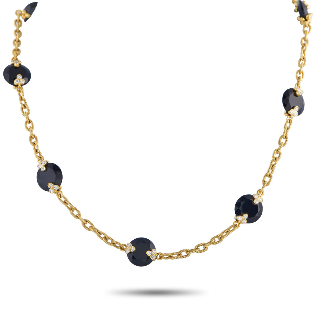 JUDITH RIPKA 18K Yellow Gold 1.05ct Diamond and Onyx Necklace