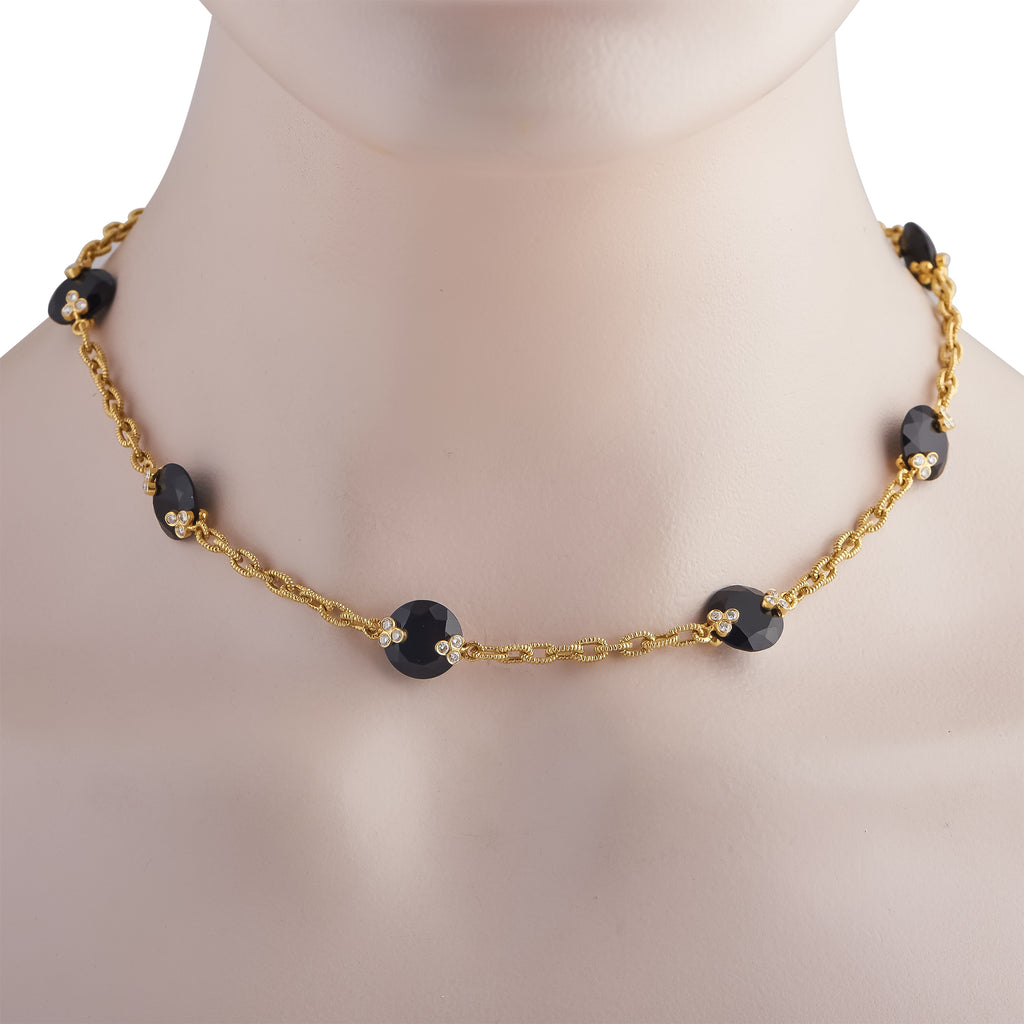 JUDITH RIPKA 18K Yellow Gold 1.05ct Diamond and Onyx Necklace
