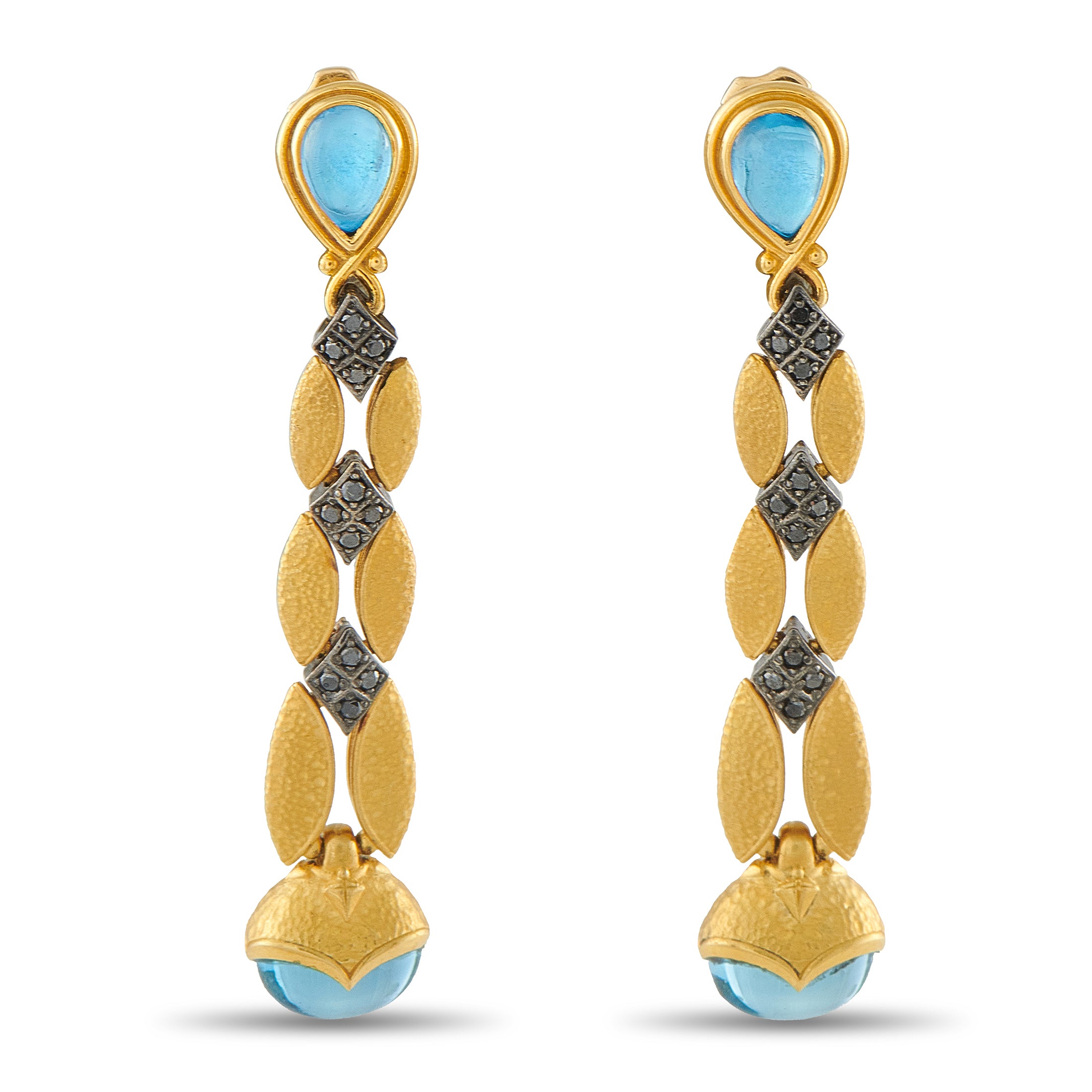 Konstantino Callas 18K Yellow Gold Black Diamond and Topaz Earrings