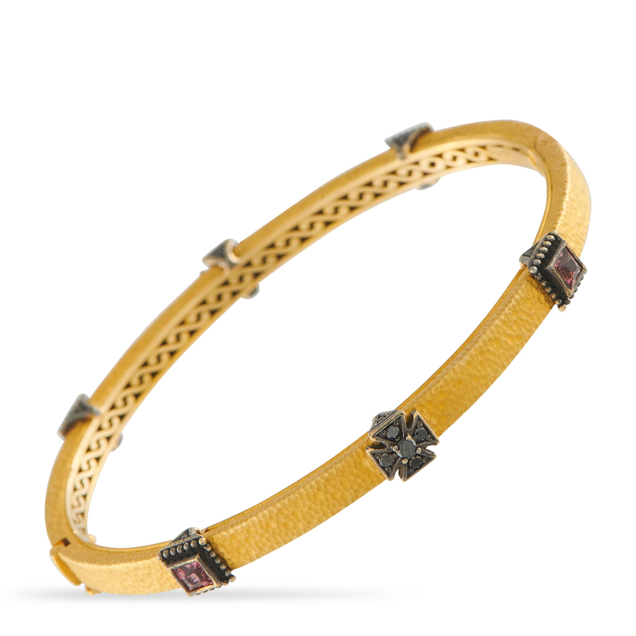 KONSTANTINO 18K Yellow Gold Black Diamond and Tourmaline Bangle