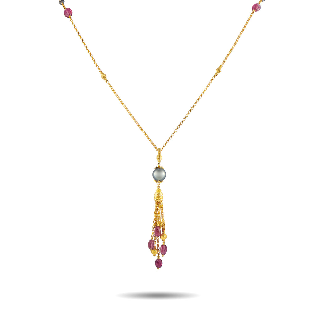 KONSTANTINO 18K Yellow Gold Tahitian Pearl and Tourmaline Necklace
