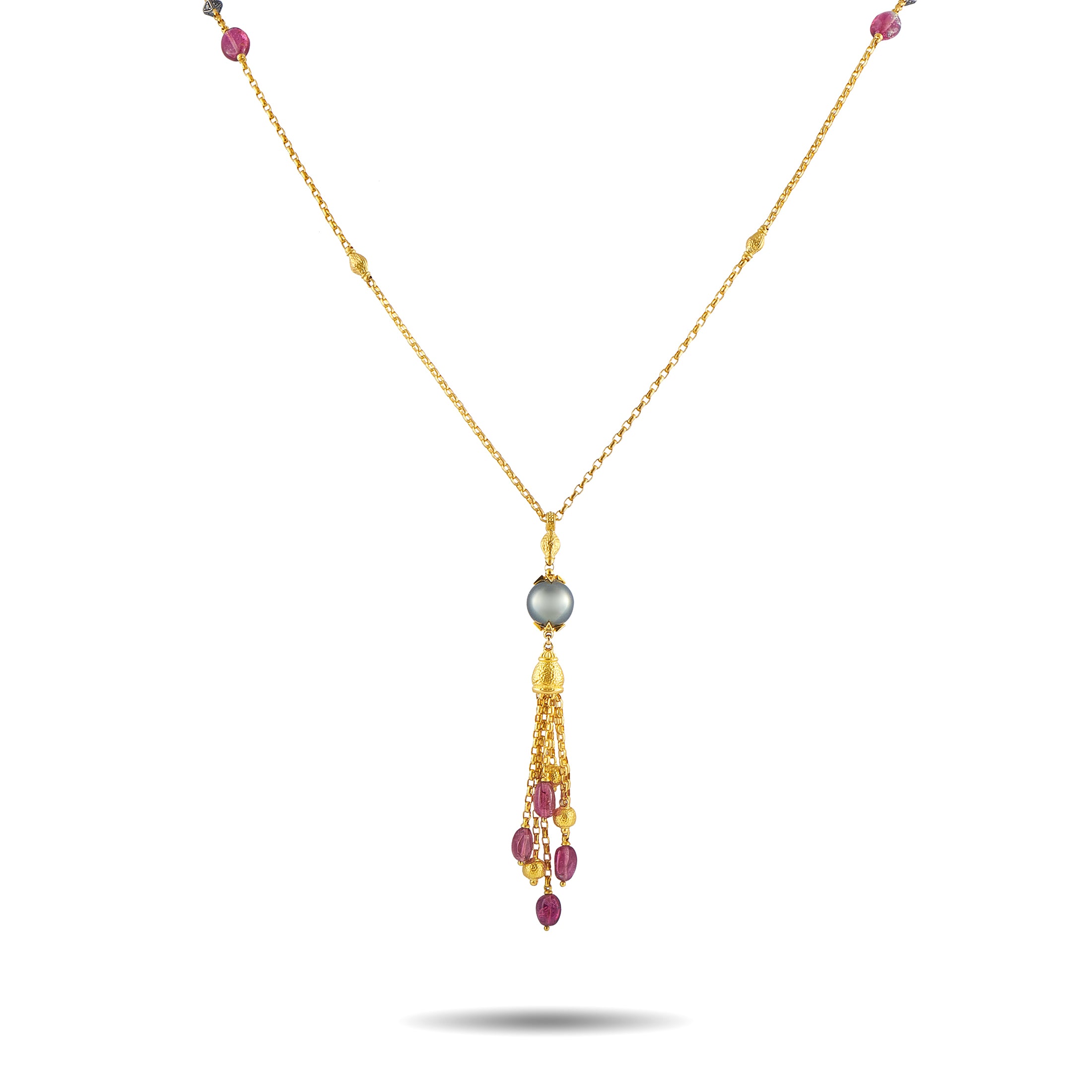 KONSTANTINO 18K Yellow Gold Tahitian Pearl and Tourmaline Necklace