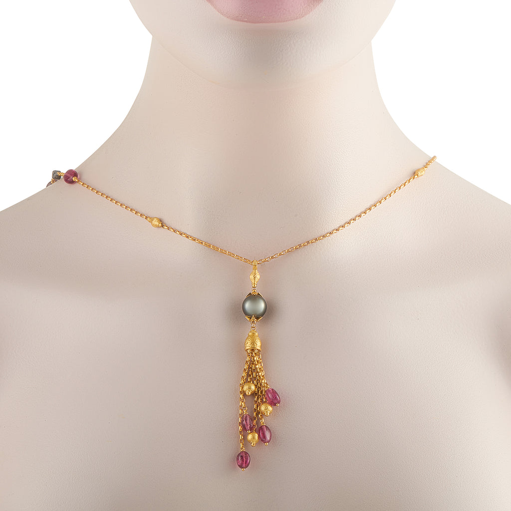 Konstantino 18K Yellow Gold Tahitian Pearl and Tourmaline Necklace