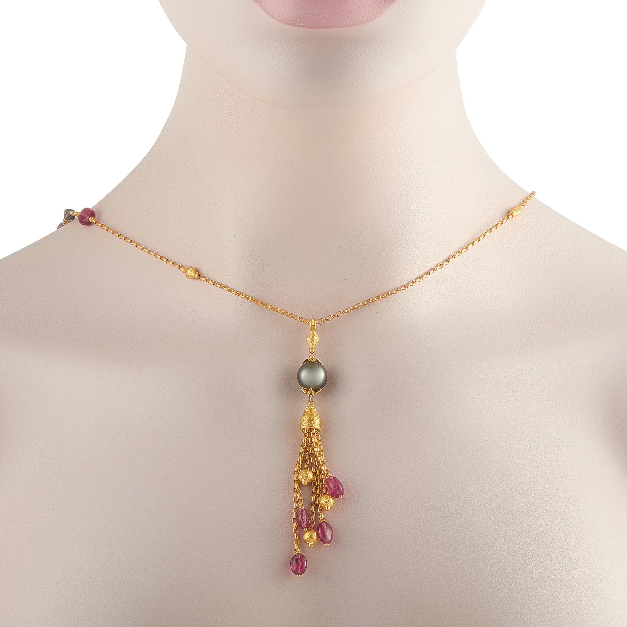 Konstantino 18K Yellow Gold Tahitian Pearl and Tourmaline Necklace