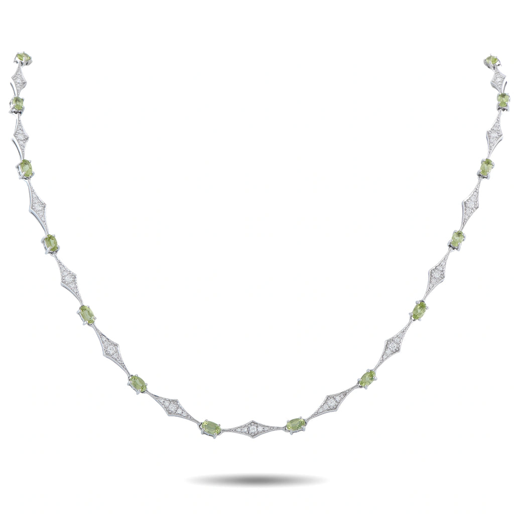 Laura Munder 18K White Gold 1.20ct Diamond and Peridot Station Necklace