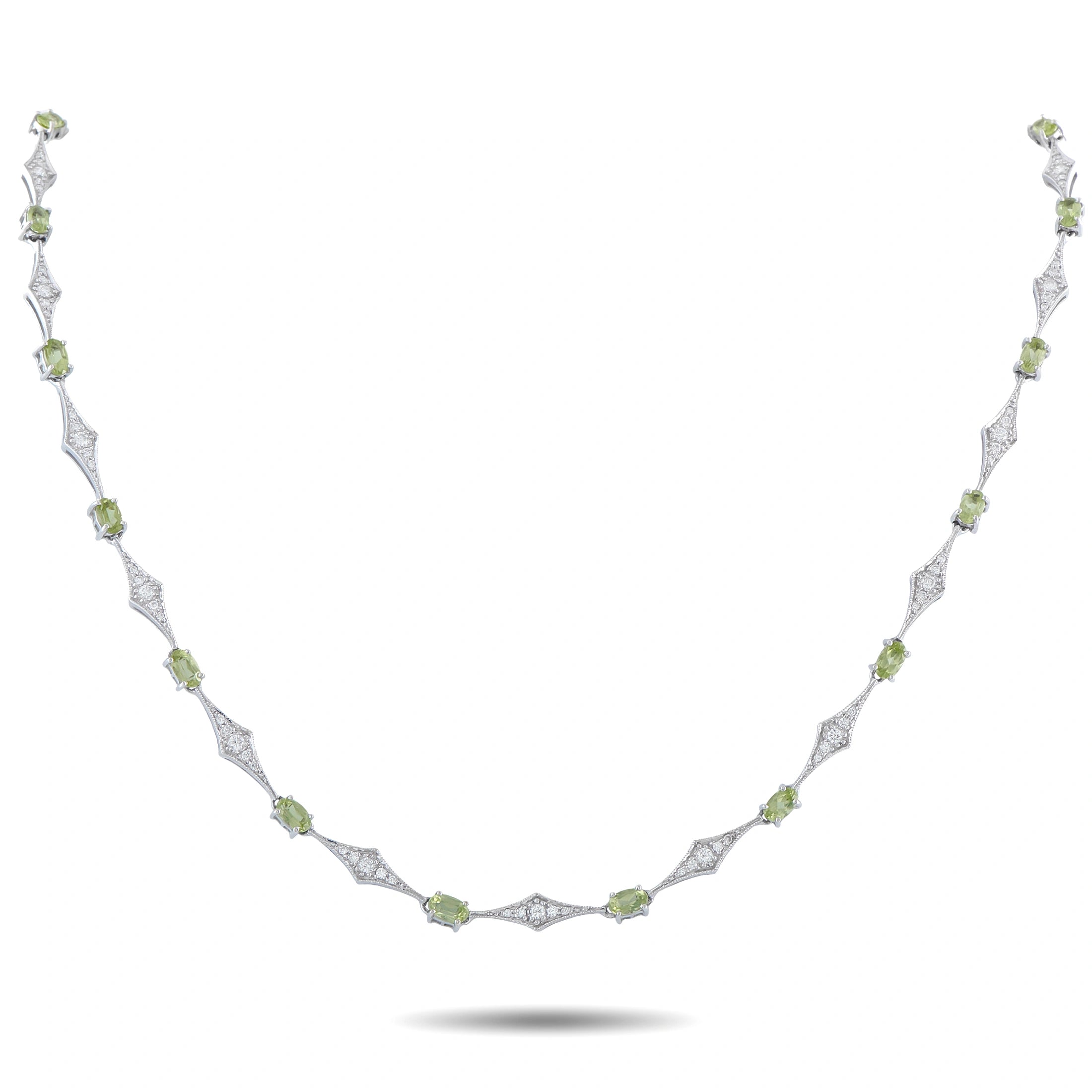 Laura Munder 18K White Gold 1.20ct Diamond and Peridot Station Necklace