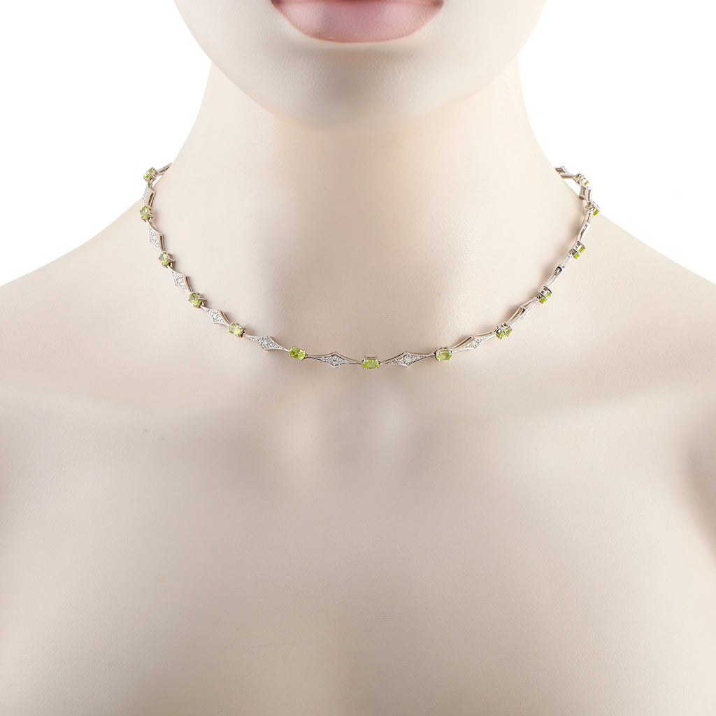 Laura Munder 18K White Gold 1.20ct Diamond and Peridot Station Necklace