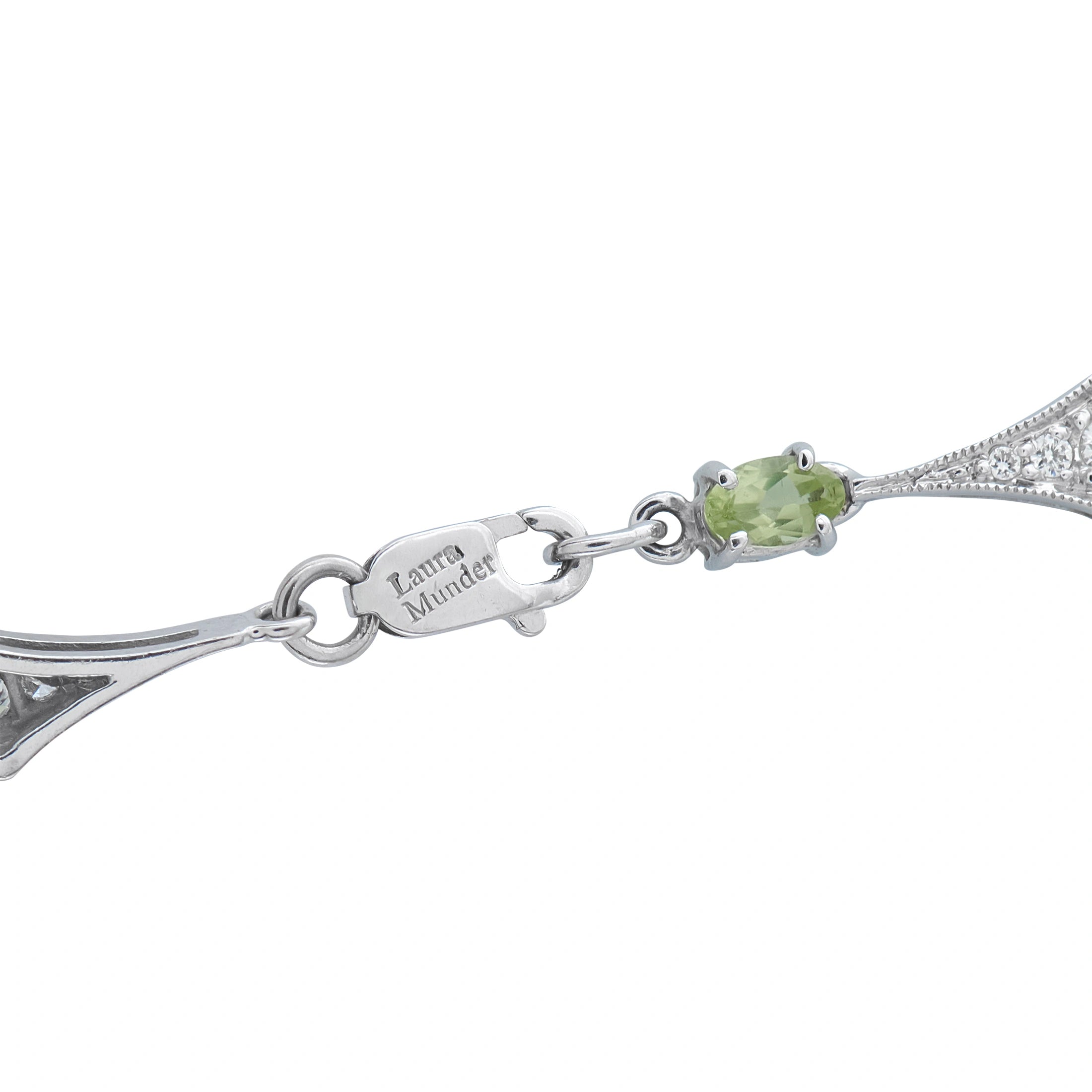 Laura Munder 18K White Gold 1.20ct Diamond and Peridot Station Necklace