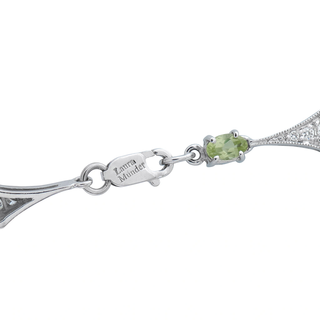 Laura Munder 18K White Gold 1.20ct Diamond and Peridot Station Necklace
