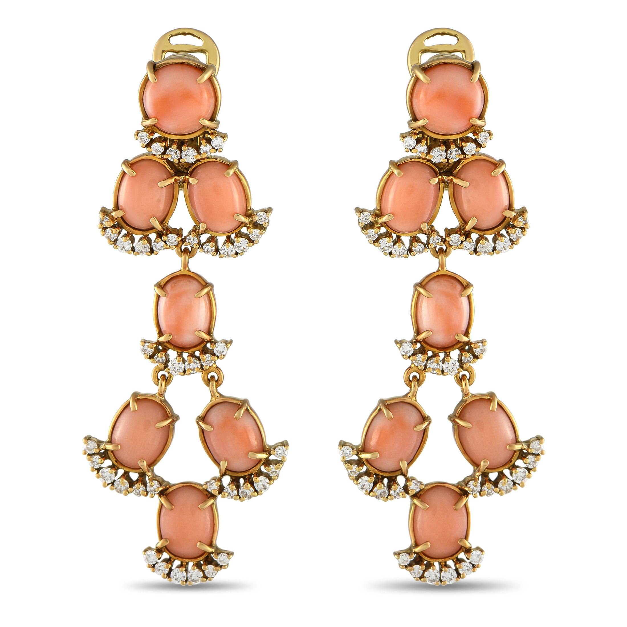 Laura Munder18K Yellow Gold 1.35ct Diamond and Coral Clip-On Dangle Earrings