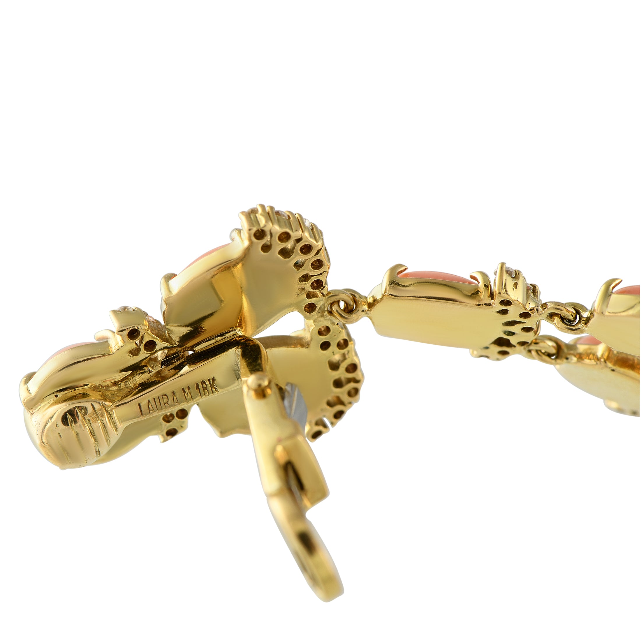 Laura Munder 18K Yellow Gold 1.35ct Diamond and Coral Clip