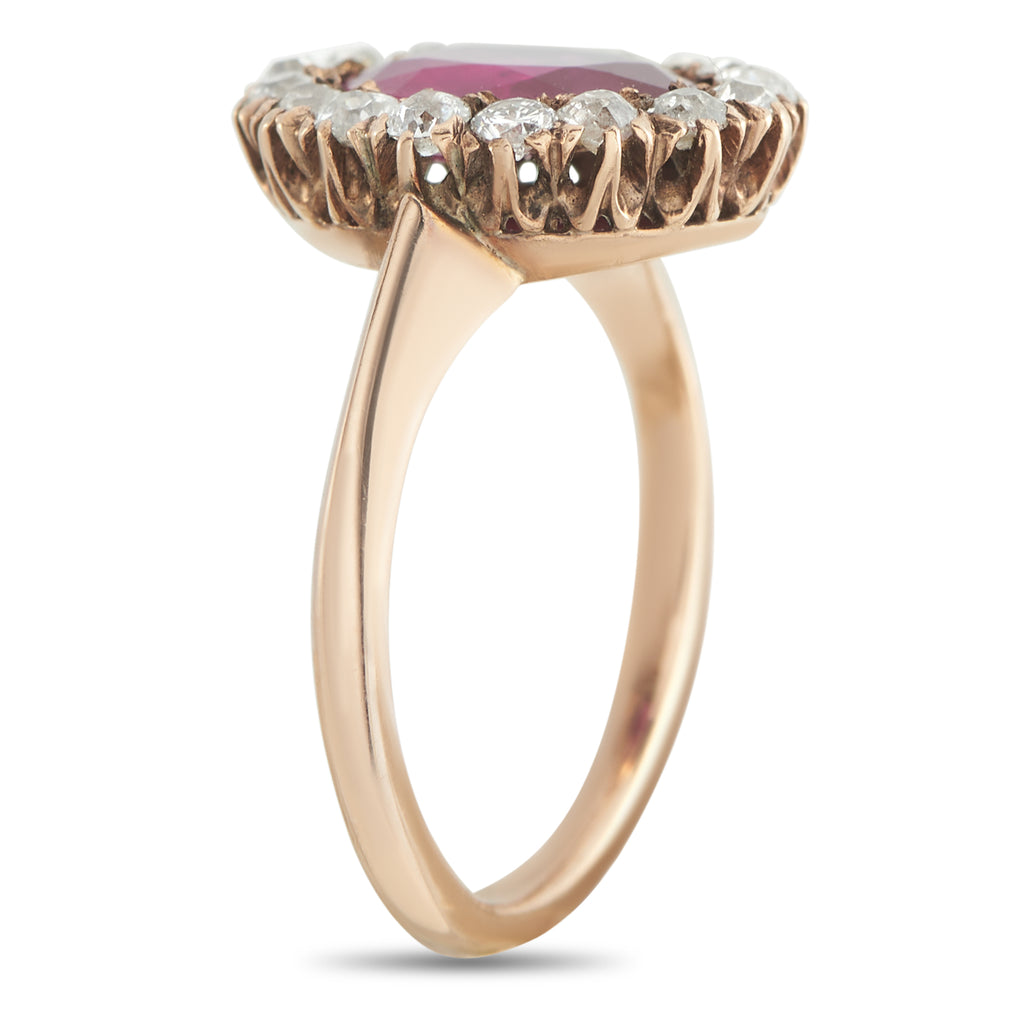 Antique 18K Rose Gold 0.30ct Diamond and Ruby Ring