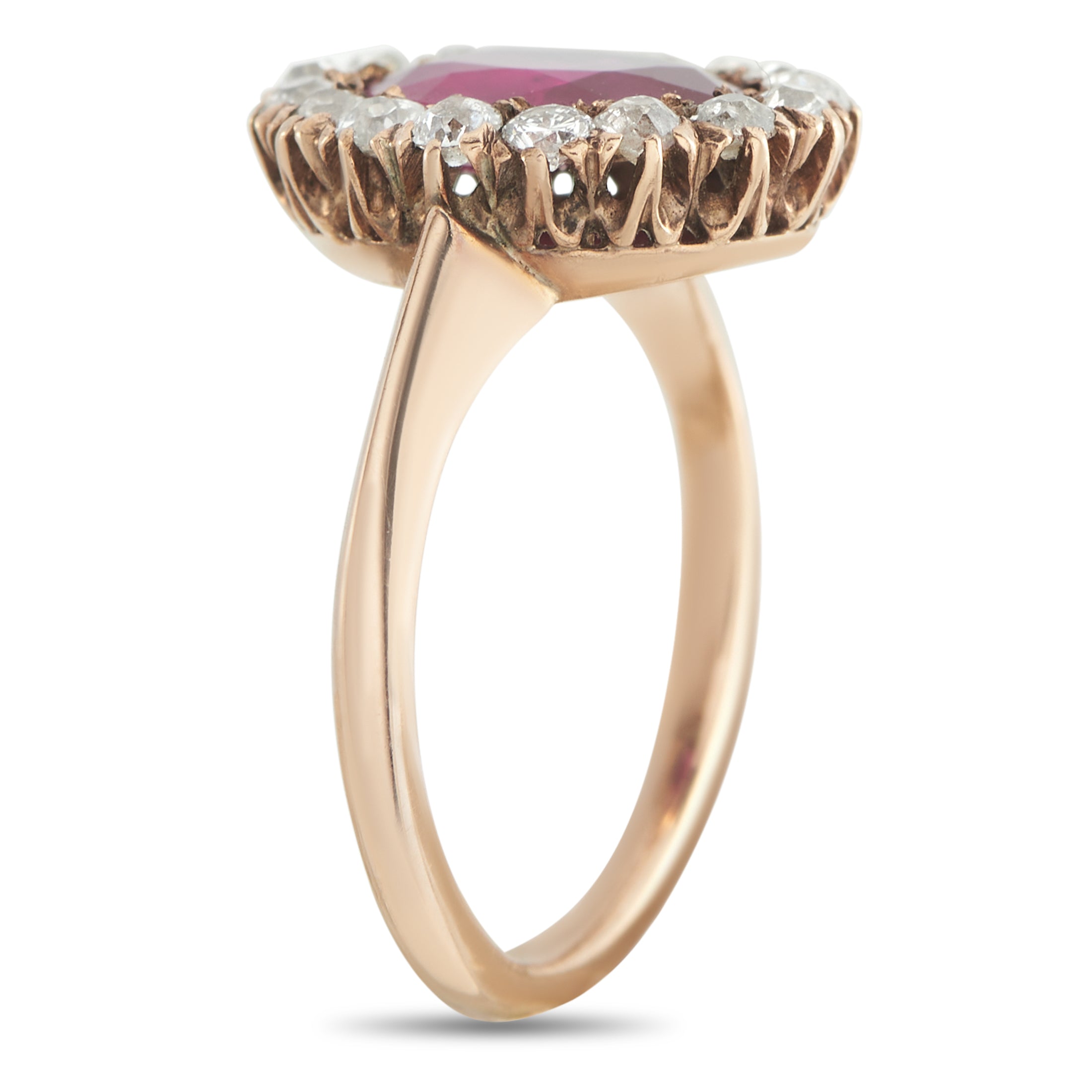 Antique 18K Rose Gold 0.30ct Diamond and Ruby Ring
