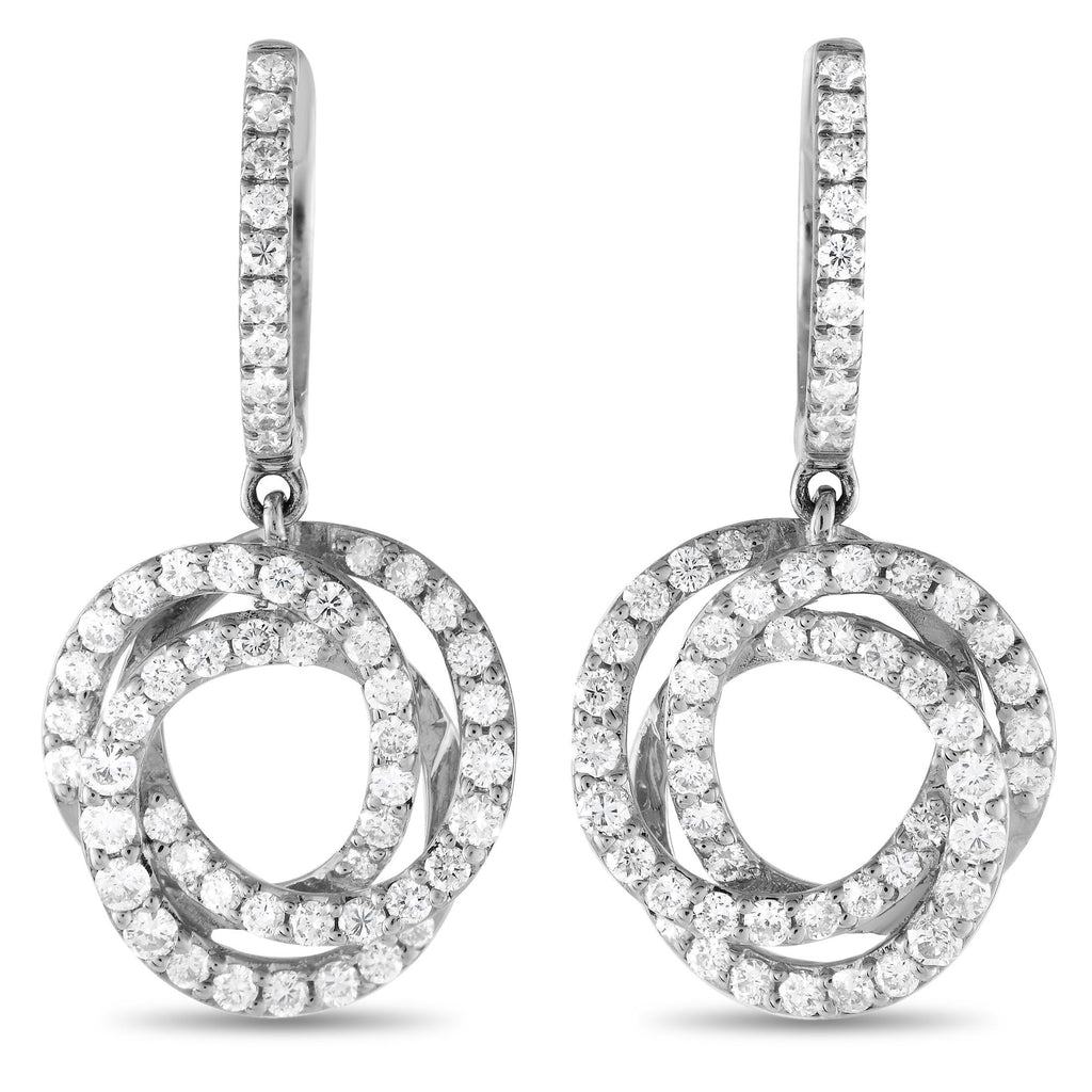 Exclusive 14K White Gold 1.00ct Diamond Drop Earrings ER28823 – Interlocking circular accents make these earrings incredibly 