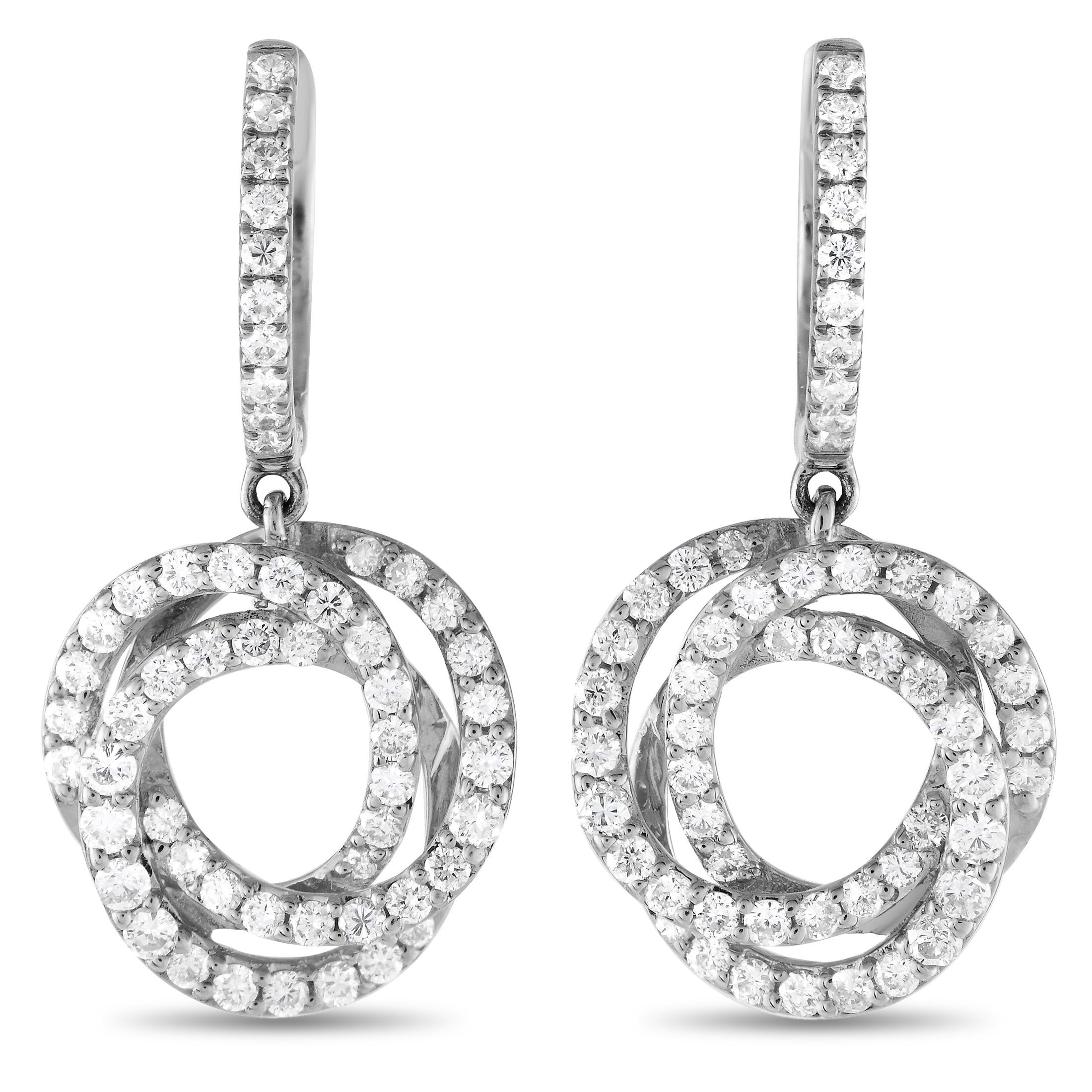 Exclusive 14K White Gold 1.00ct Diamond Drop Earrings ER28823 – Interlocking circular accents make these earrings incredibly 