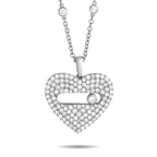 14K White Gold 2.10ct Diamond Pavé Heart Necklace