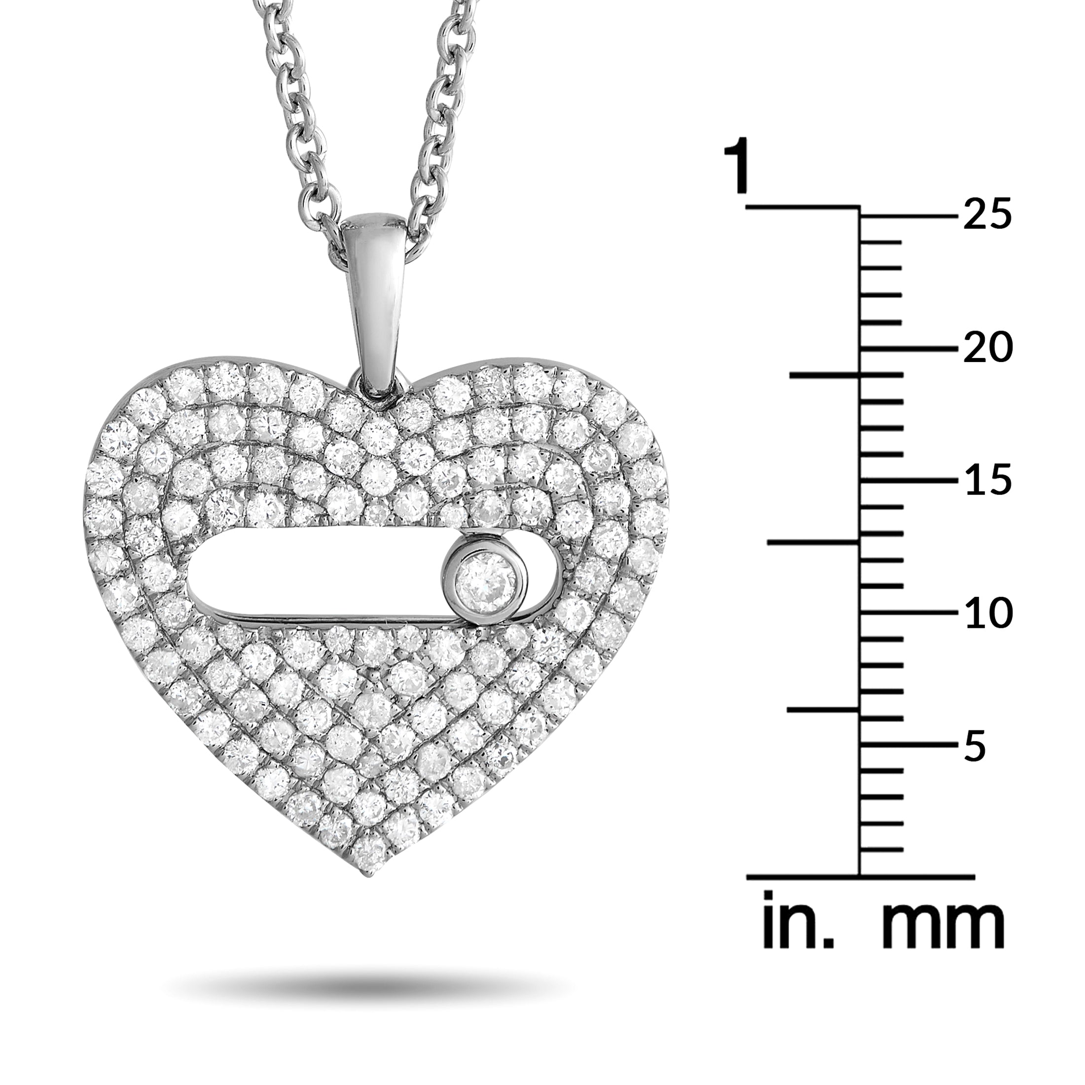 14K White Gold 2.10ct Diamond Pavé Heart Necklace