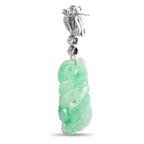 14K white gold hoop-style earrings with green jade drop and diamond accents