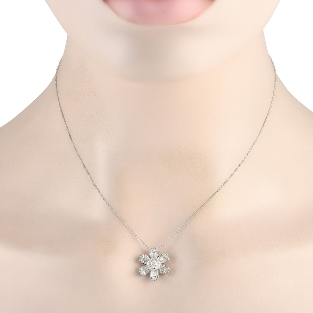 Exclusive 14K White Gold 1.20ct Diamond Flower Necklace