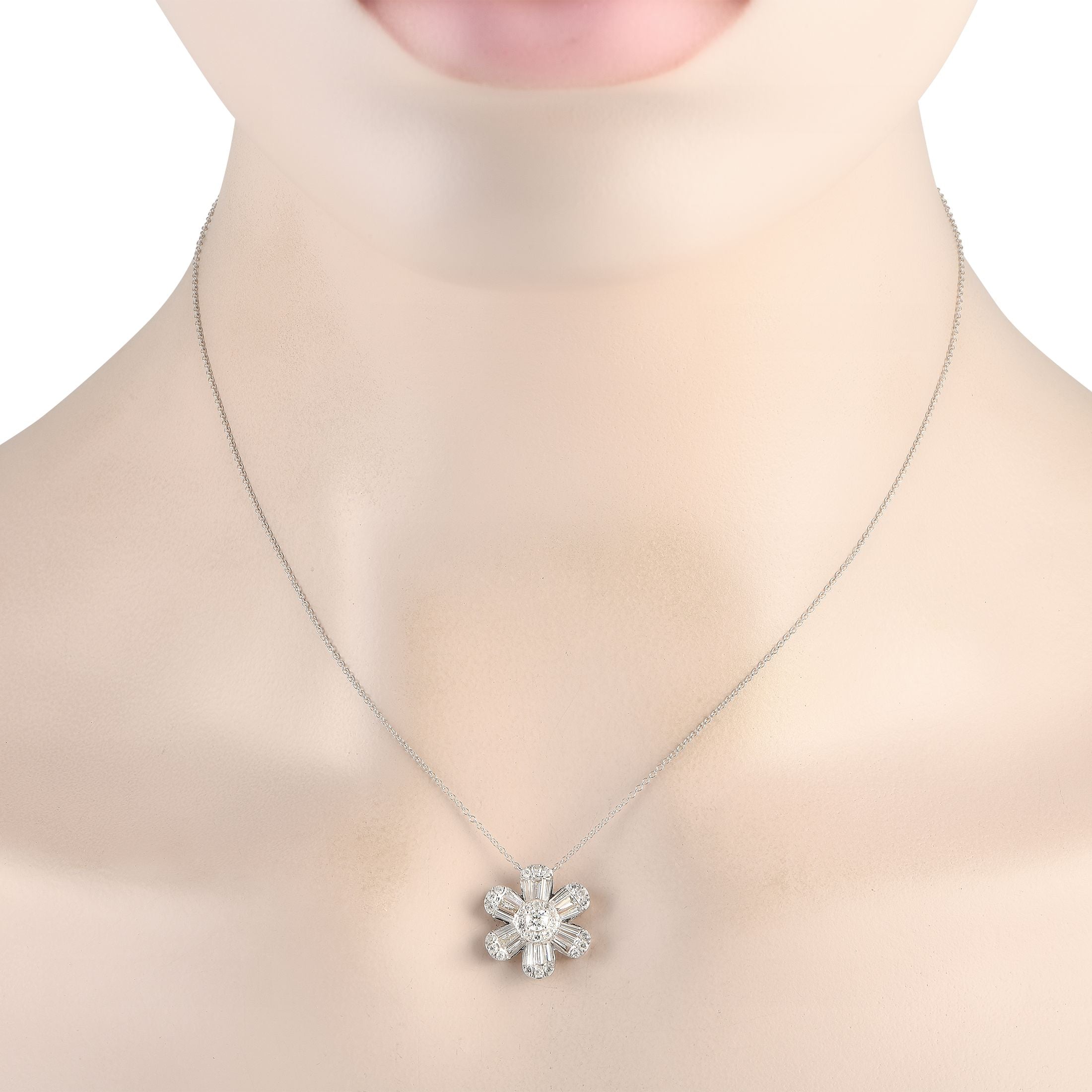 Exclusive 14K White Gold 1.20ct Diamond Flower Necklace