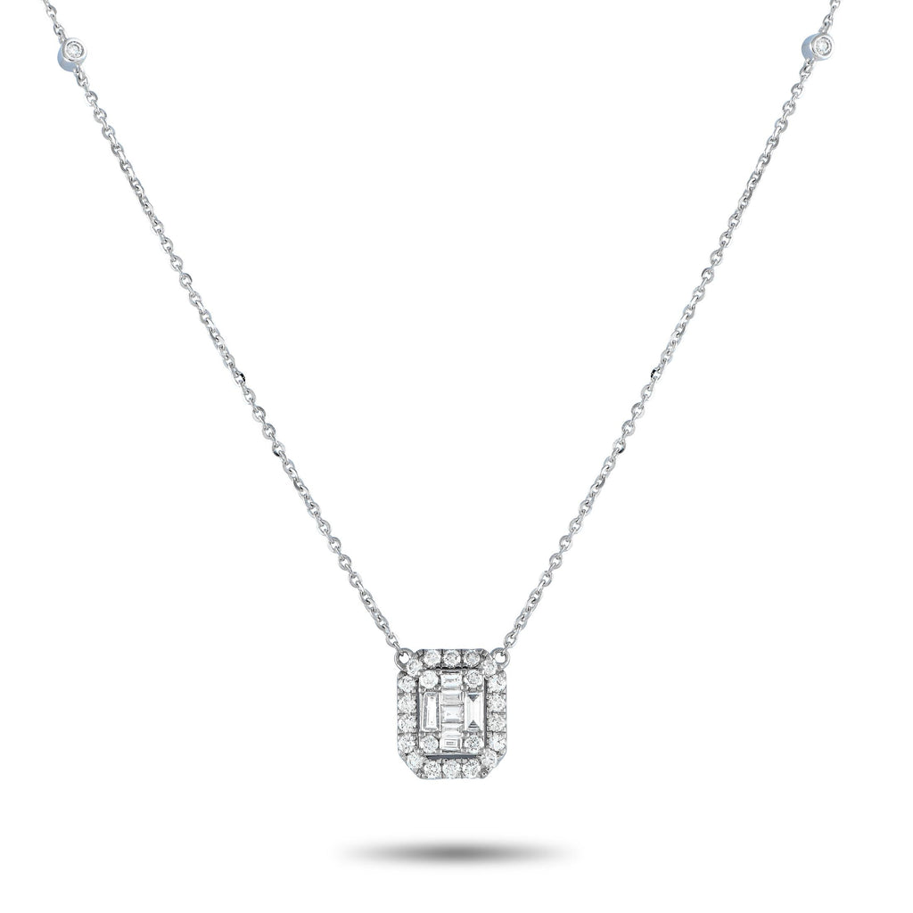 Exclusive 14K White Gold 0.85ct Diamond Cushion Halo Necklace – The glittering accessory to wear when your simple outfit need