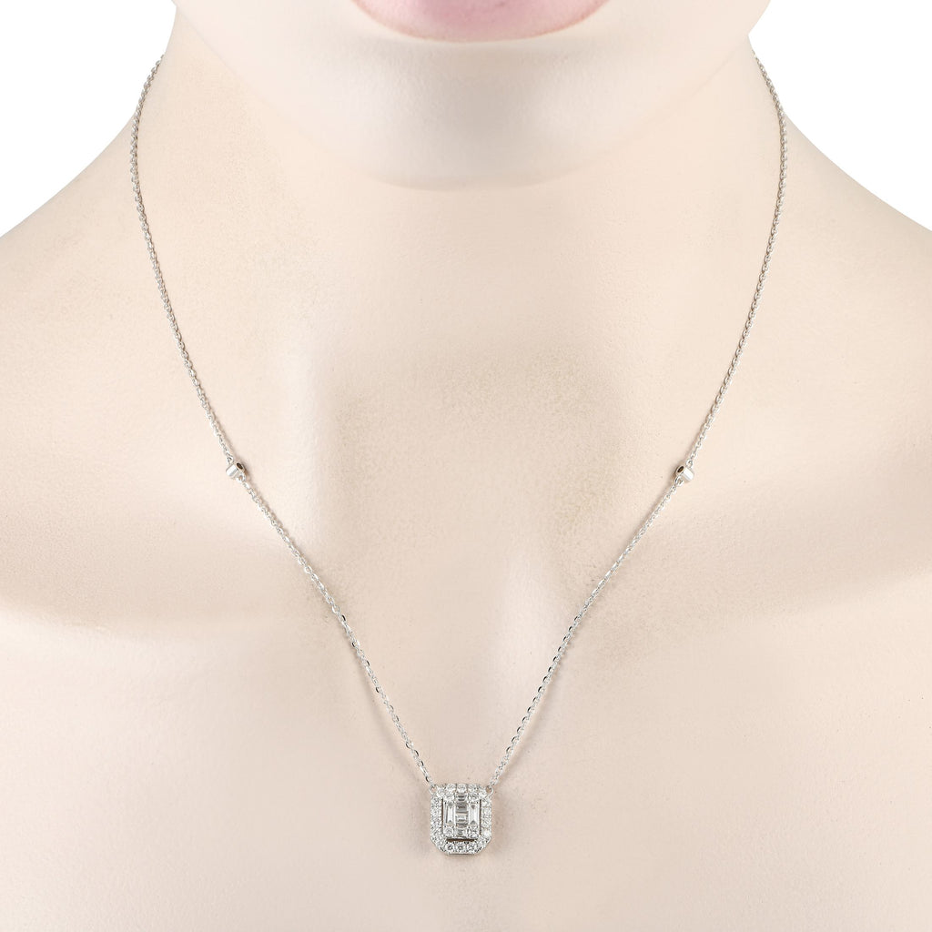 Exclusive 14K White Gold 0.85ct Diamond Cushion Halo Necklace