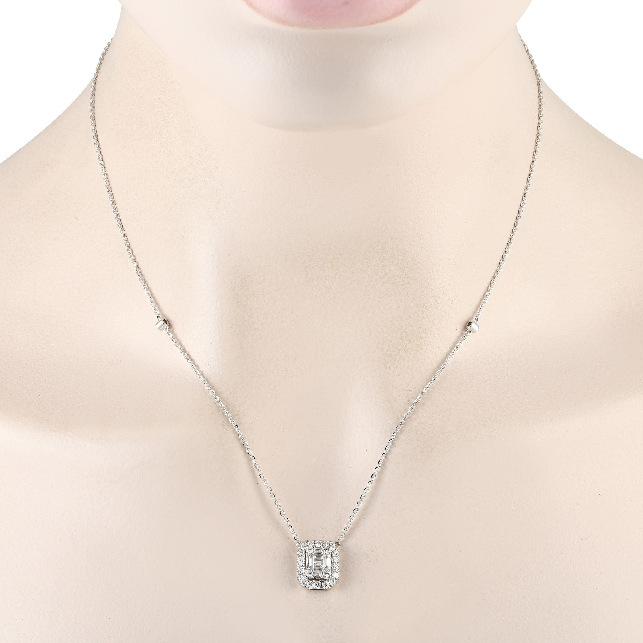 Exclusive 14K White Gold 0.85ct Diamond Cushion Halo Necklace