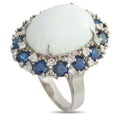14K White Gold 0.45ct Diamond, Sapphire, and Opal Ring