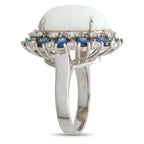 14K White Gold 0.45ct Diamond, Sapphire, and Opal Ring
