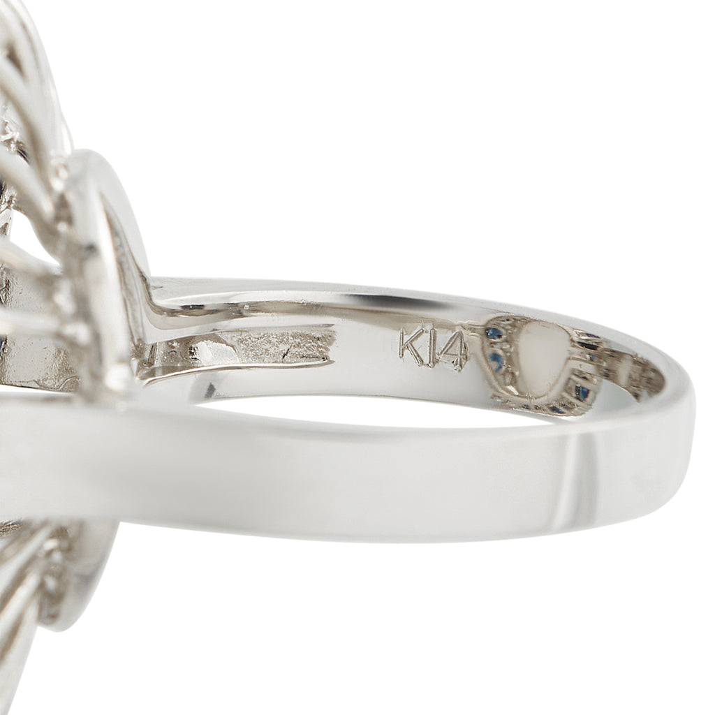 14K White Gold 0.45ct Diamond, Sapphire, and Opal Ring