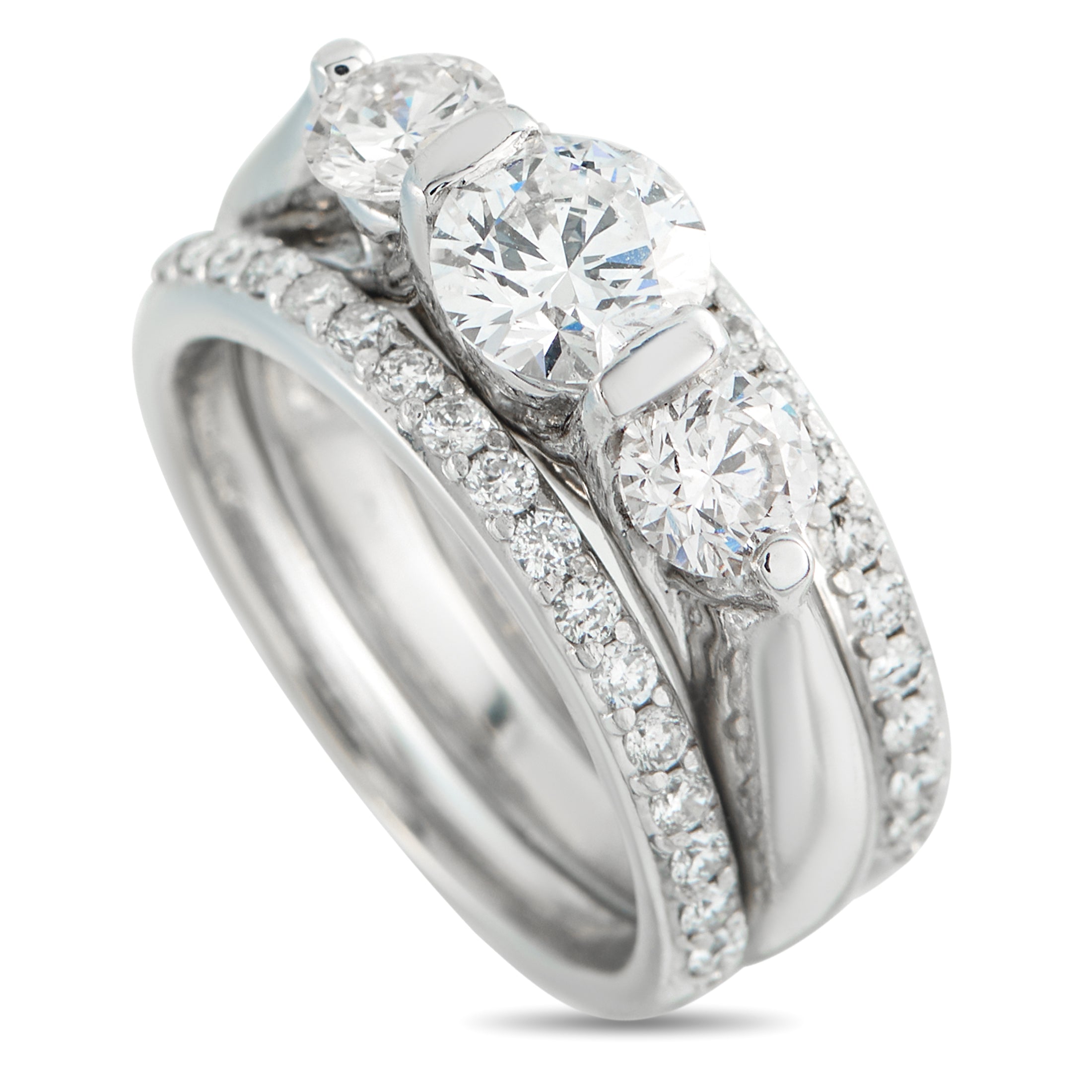 14K White Gold 1.64ct Diamond 3-Row Ring