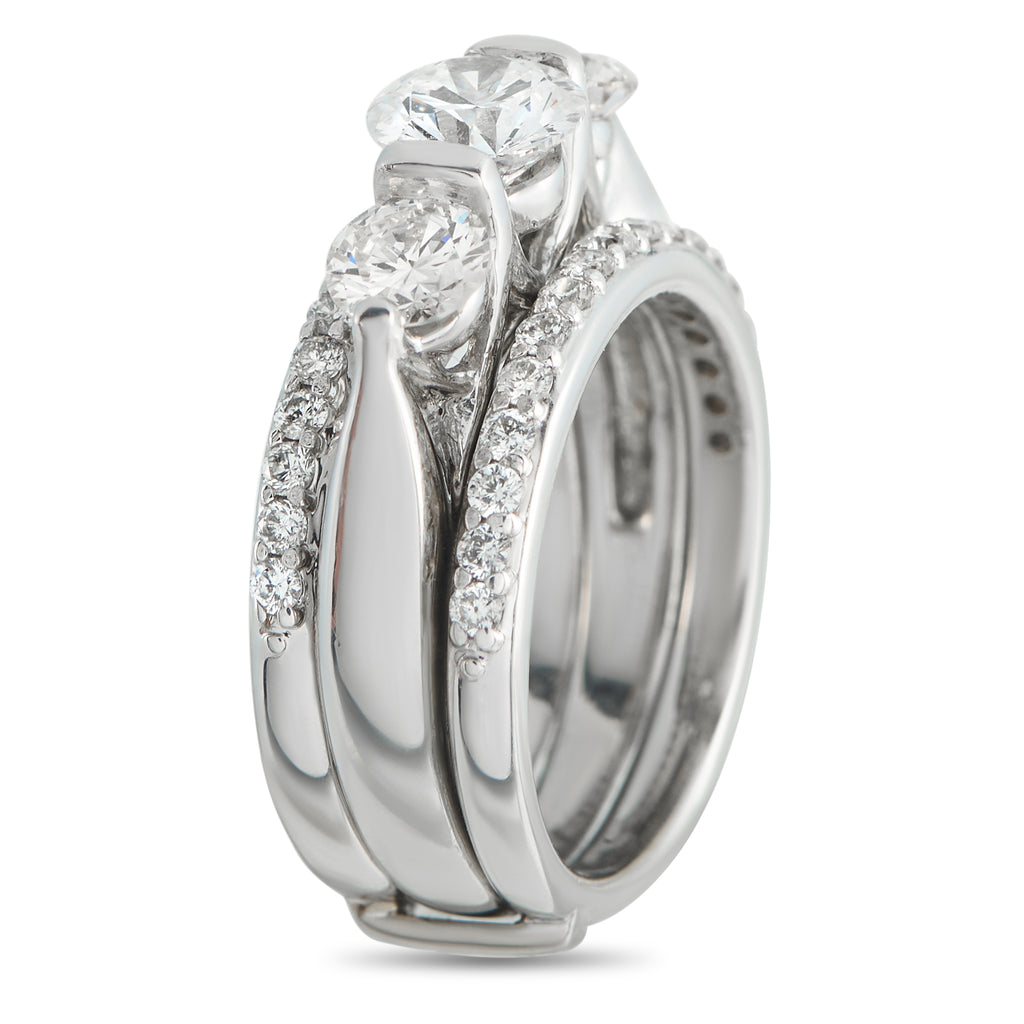 14K White Gold 1.64ct Diamond 3-Row Ring