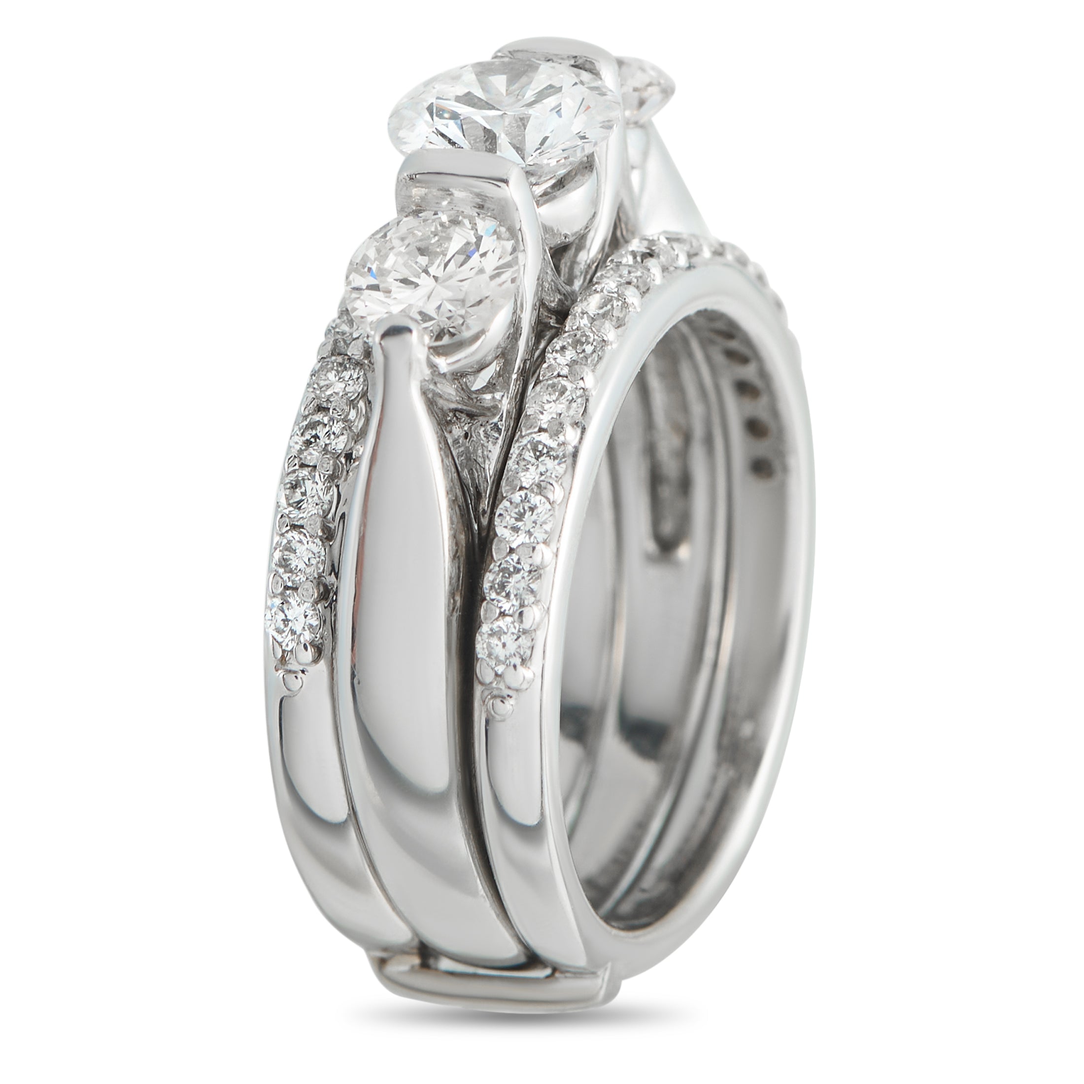 14K White Gold 1.64ct Diamond 3-Row Ring