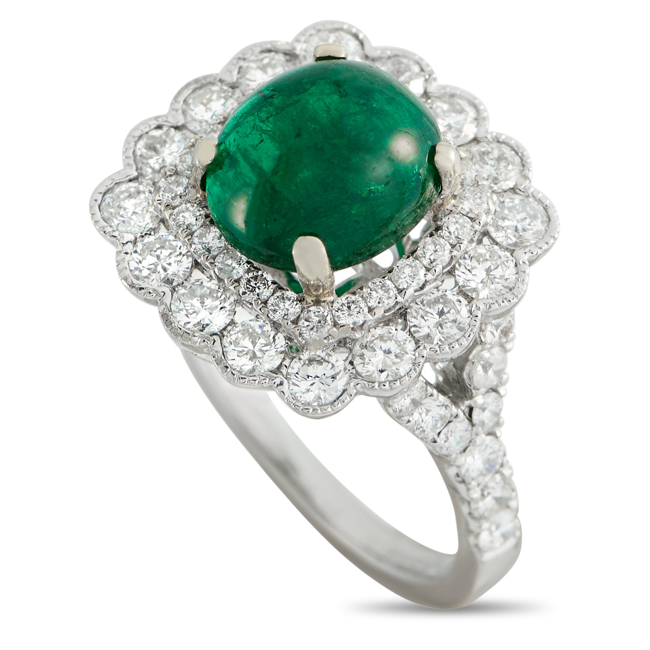 14K White Gold 1.25ct Diamond and Emerald Ring