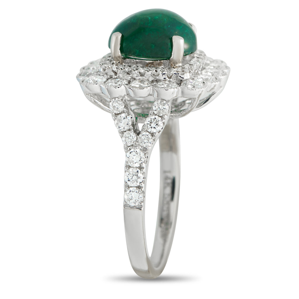 14K White Gold 1.25ct Diamond and Emerald Ring