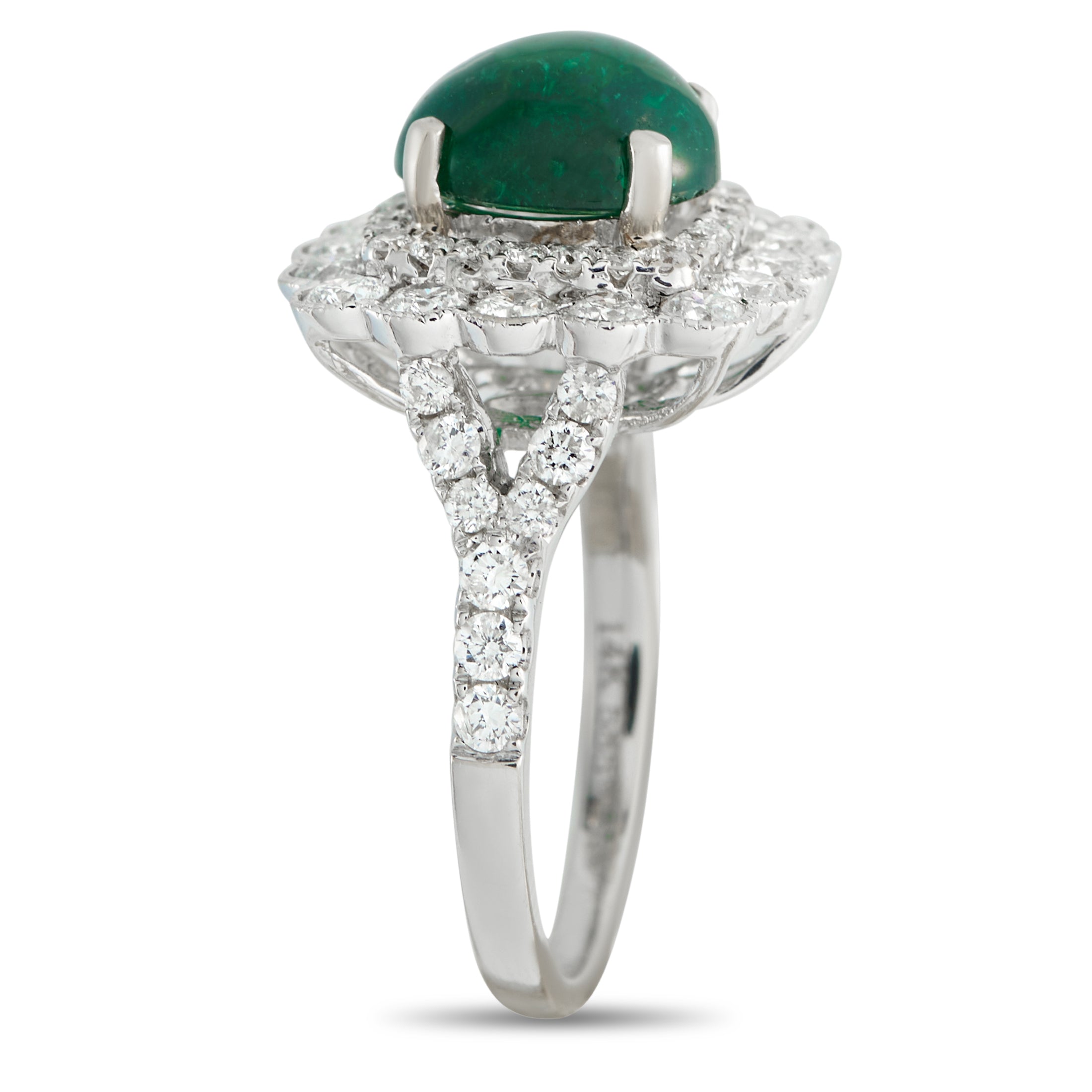 14K White Gold 1.25ct Diamond and Emerald Ring