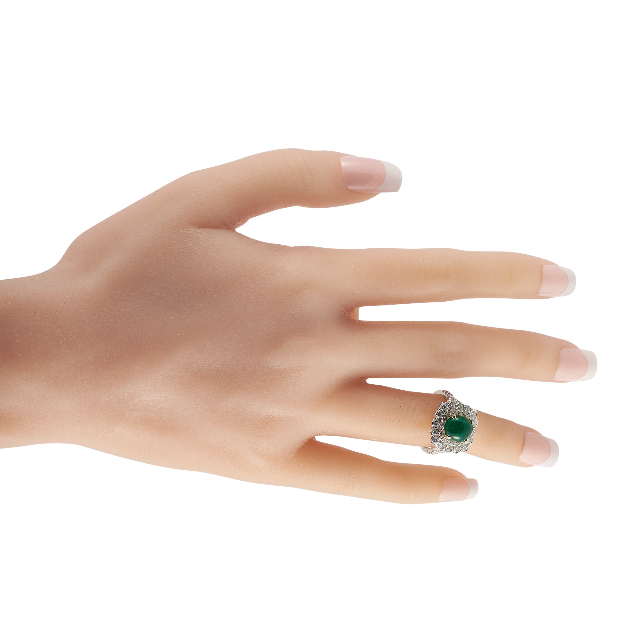 14K White Gold 1.25ct Diamond and Emerald Ring