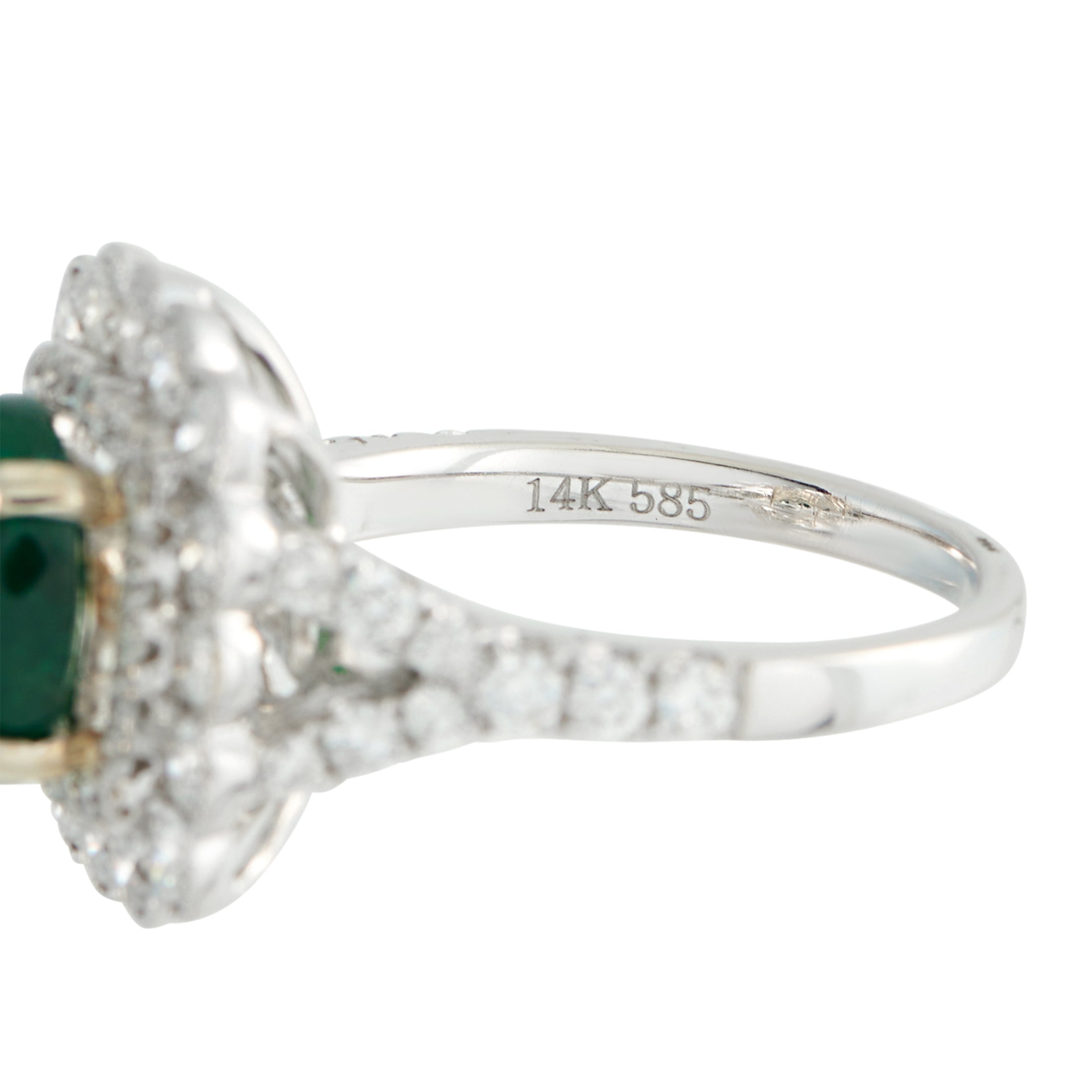 14K White Gold 1.25ct Diamond and Emerald Ring