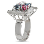 14K White Gold 0.90ct Diamond, Ruby, and Sapphire Ring