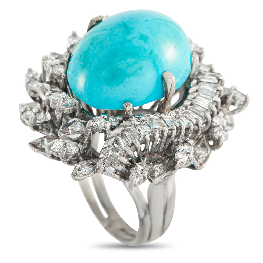 14K White Gold 1.30ct Diamond and Turquoise Ring