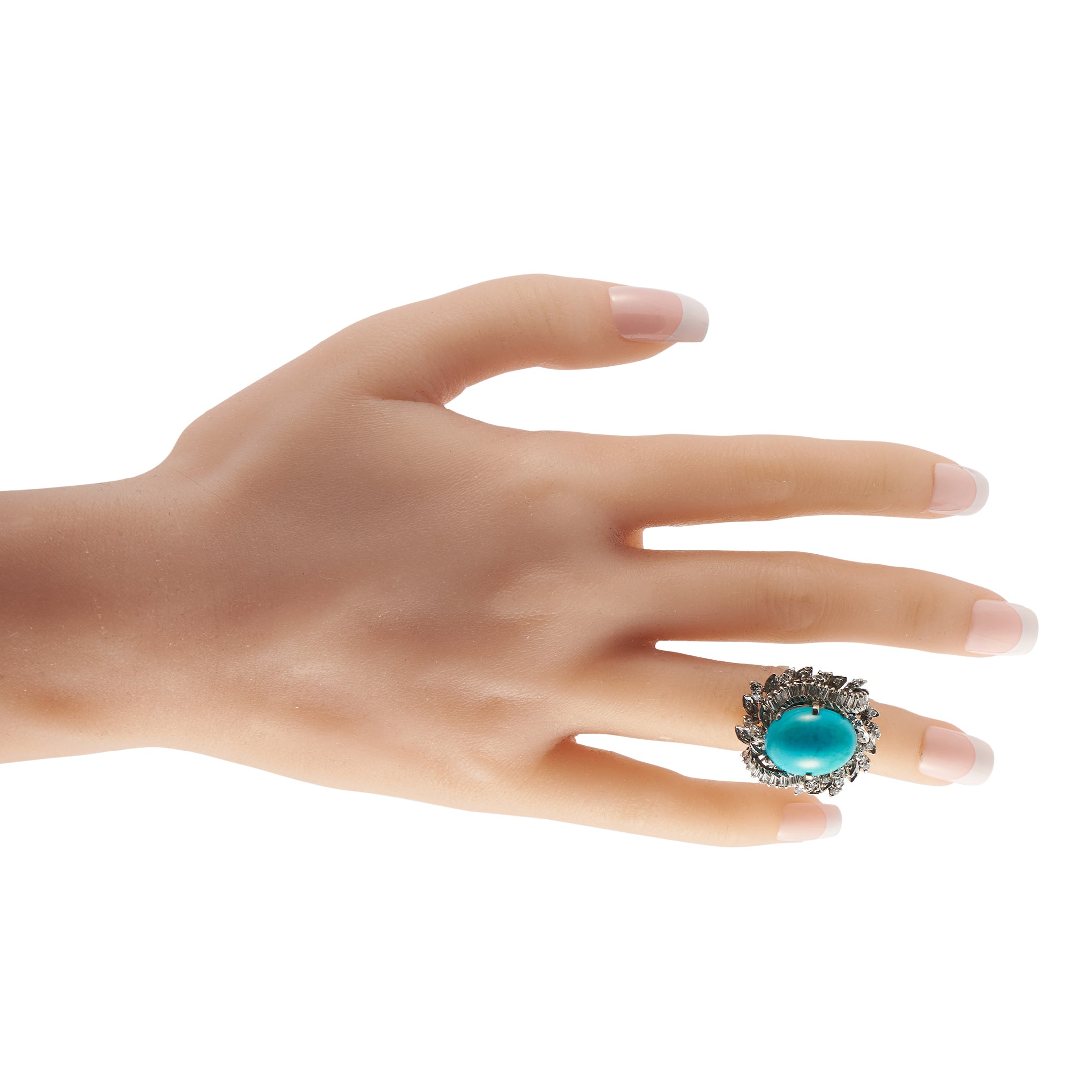 14K White Gold 1.30ct Diamond and Turquoise Ring
