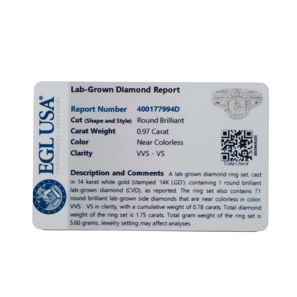 Exclusive 14K White Gold 1.75ct Lab Grown Diamond Ring