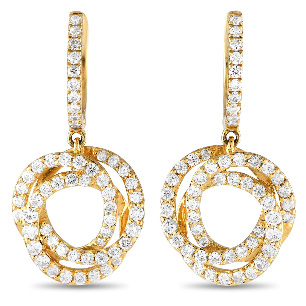 Exclusive 14K Yellow Gold 1.00ct Diamond Drop Earrings ER28822-Y – Interlocking circular accents make these earrings incredib