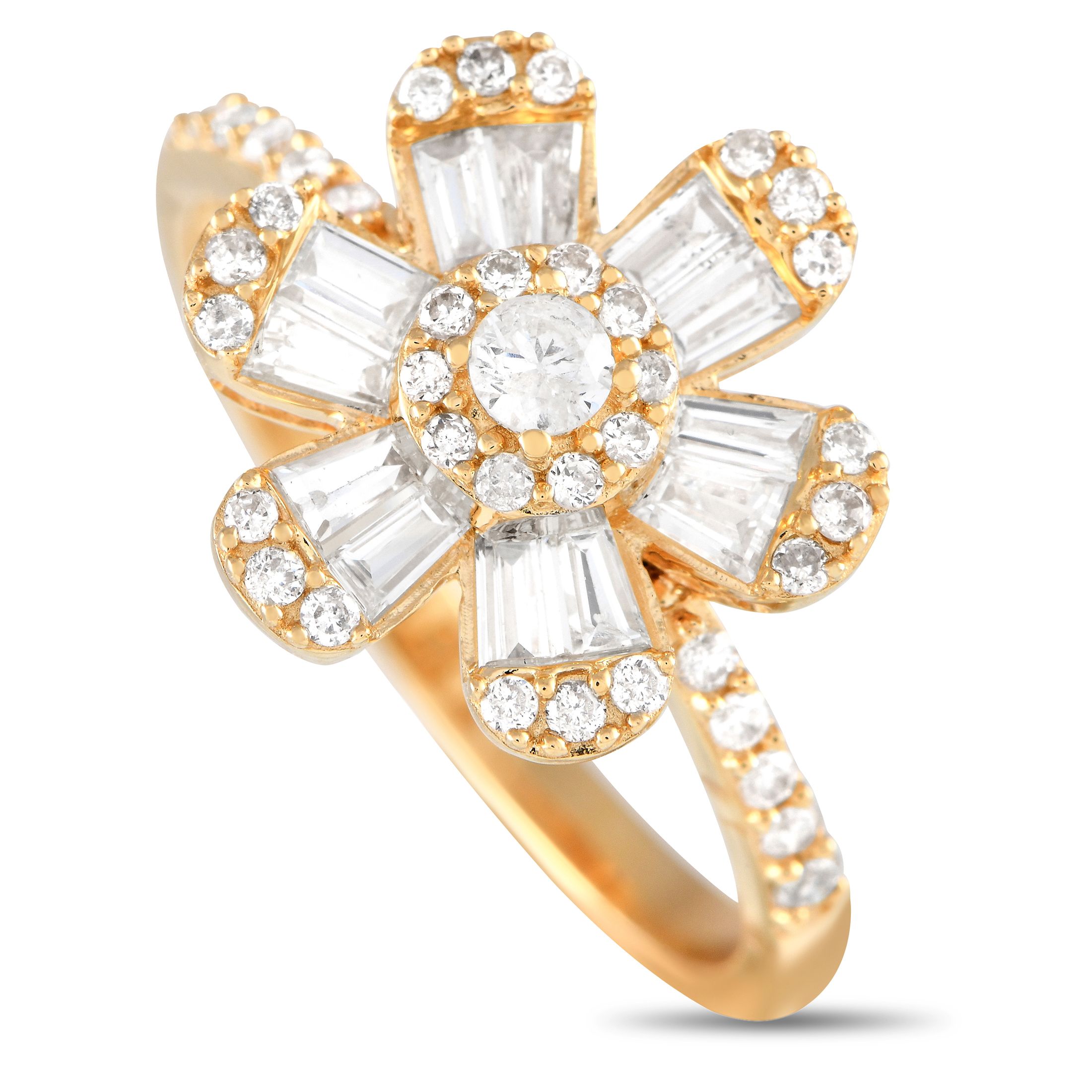 Exclusive 14K Yellow Gold 0.78ct Diamond Flower Ring RN31409-Y – Blooming in grace and beauty, this Exclusive  flower ring wi