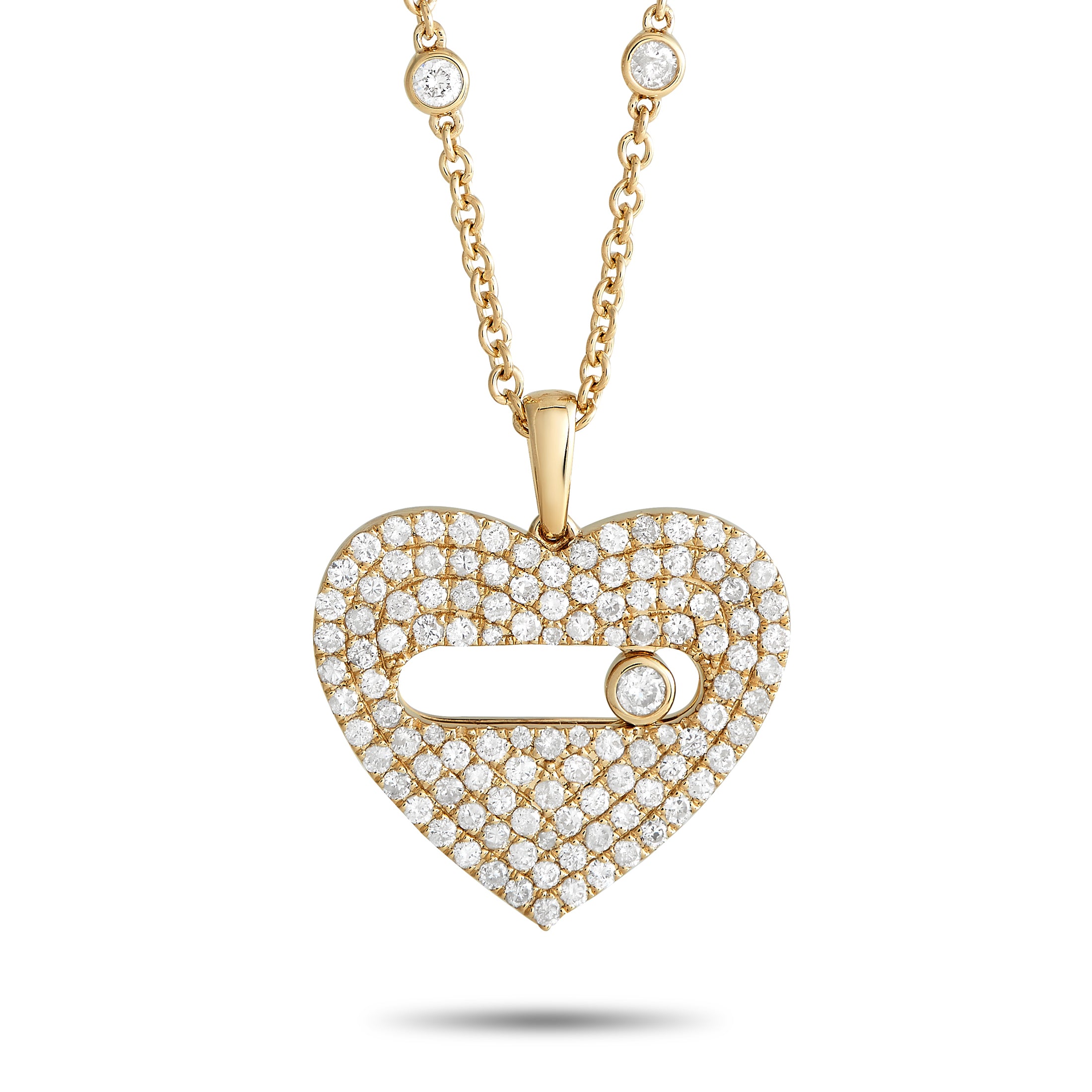 14K Yellow Gold 2.10ct Diamond Pavé Heart Necklace