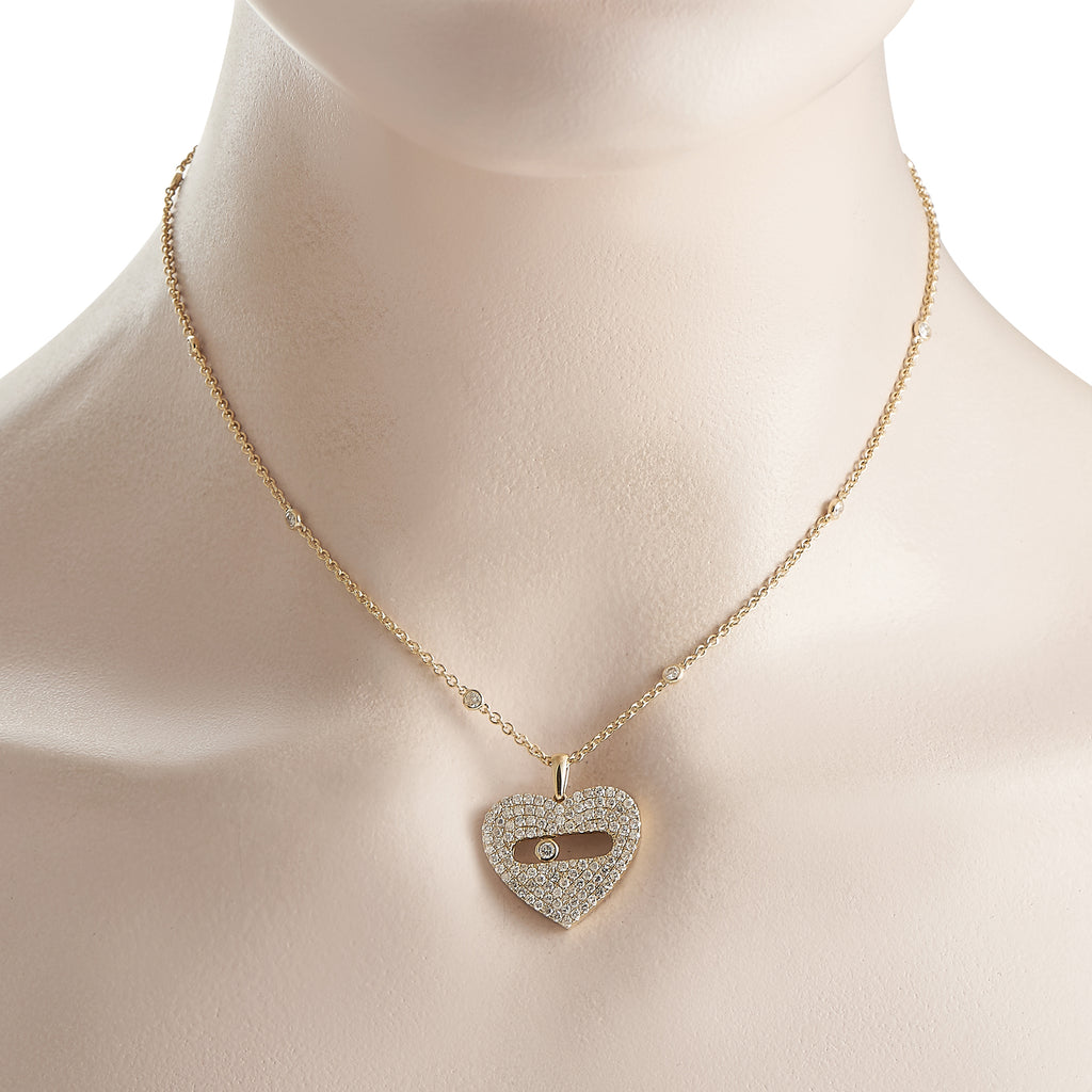 14K Yellow Gold 2.10ct Diamond Pavé Heart Necklace
